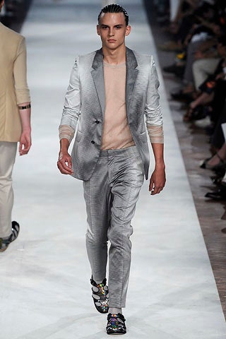 gray tailored silk suit
