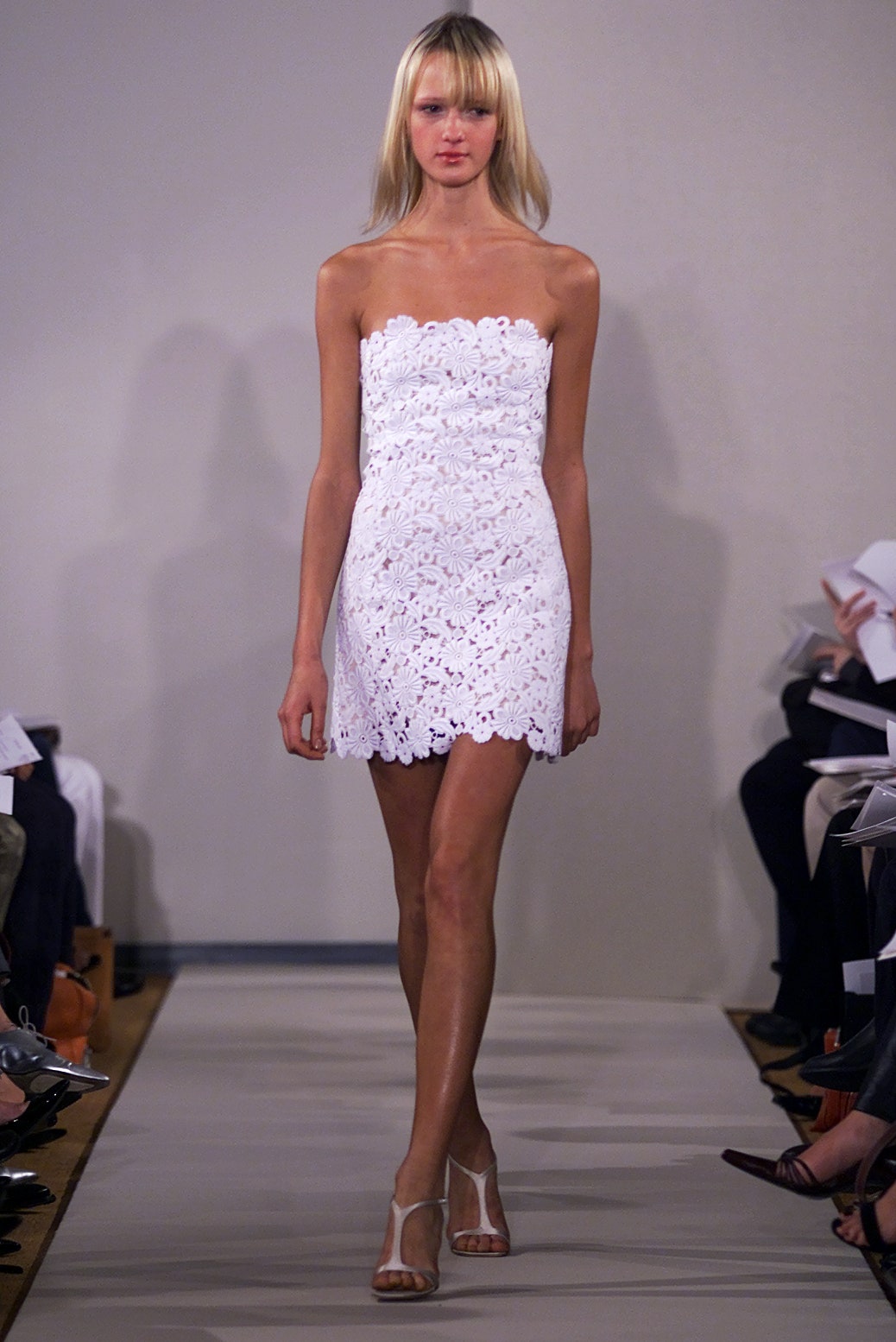 white lace strapless mini dress