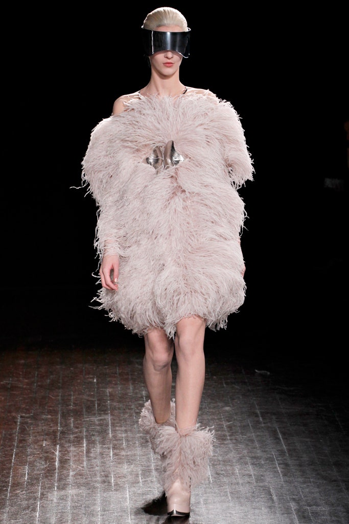pink feathered off-shoulder dress