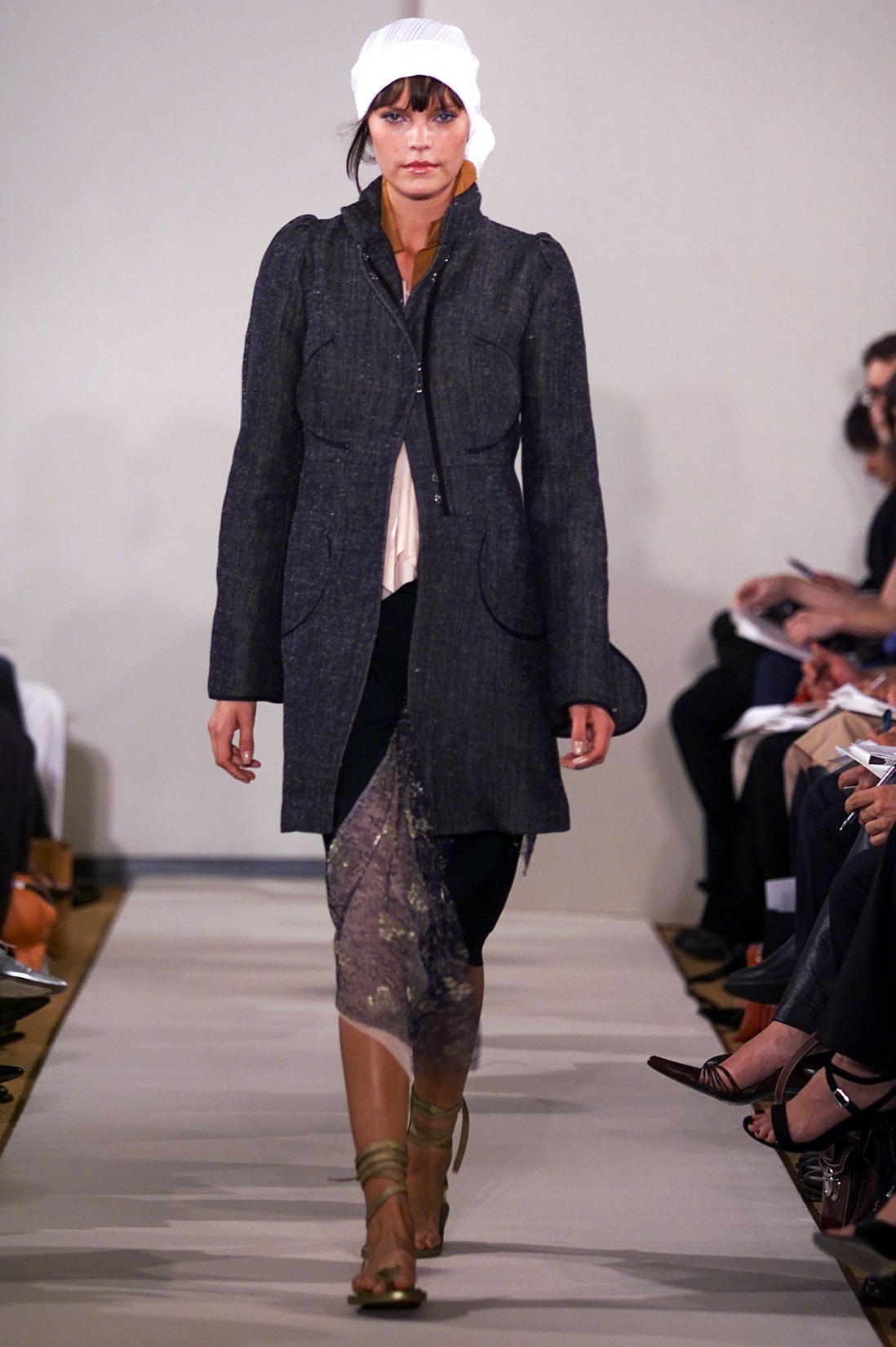 fitted gray wool coat with asymmetric skirt