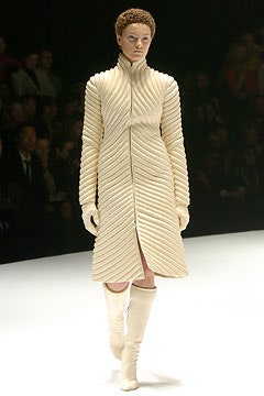 white silk long-sleeve high-neck fitted pleated midi coat
