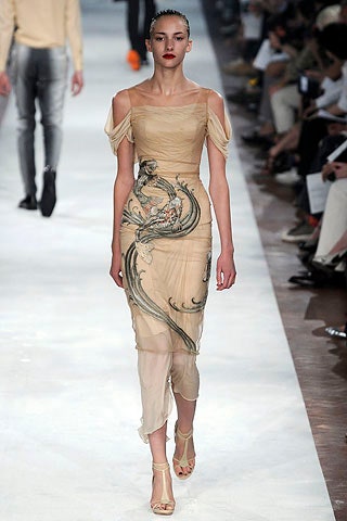 beige silk off-shoulder dress