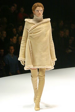 beige fur long-sleeve high-neck relaxed draped short coat