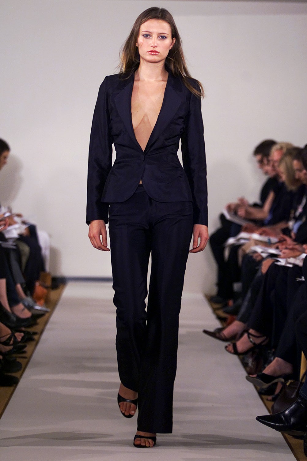 black fitted silk suit