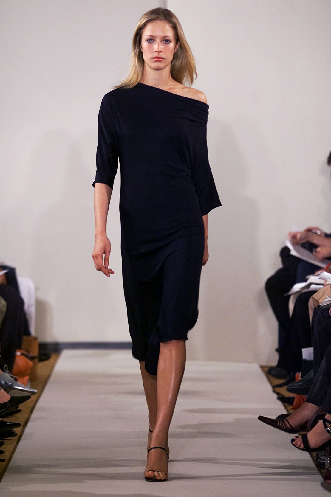 black silk off-shoulder dress