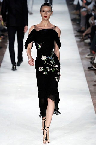 black silk off-shoulder dress