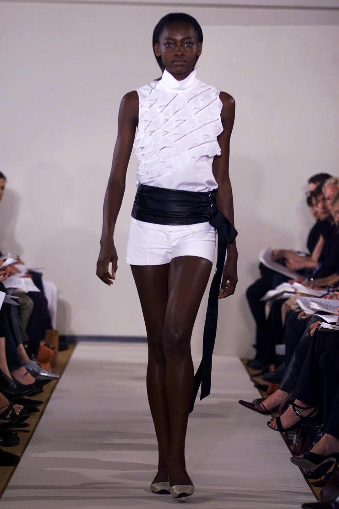 white ruffled top with shorts