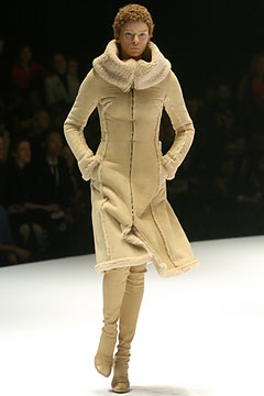 beige faux-fur long-sleeve high-neck fitted zippered midi coat