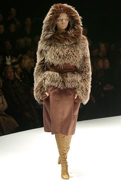 brown fur long-sleeve collared oversized layered coat
