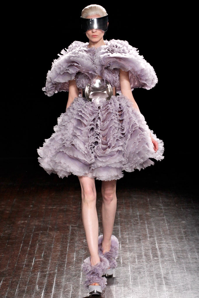 purple ruffled mini dress