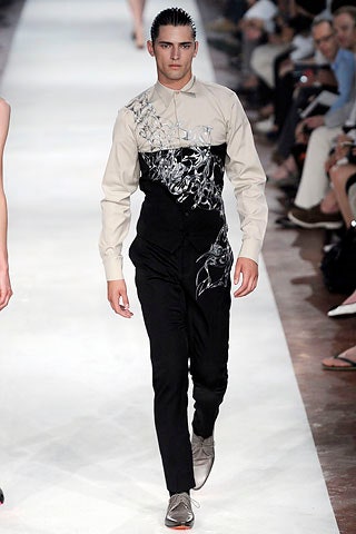 beige and black printed shirt with fitted pants