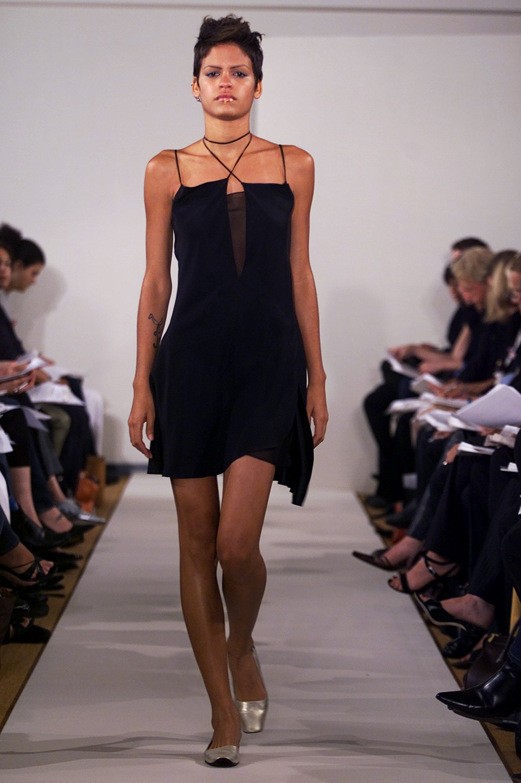 black silk sleeveless dress