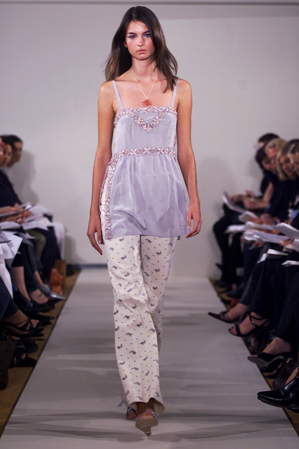 gray silk sleeveless v-neck fitted embroidered top