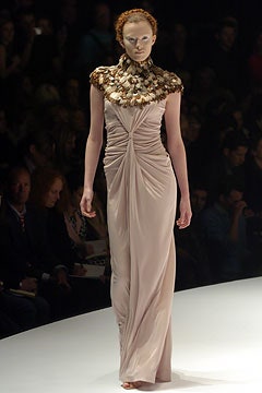 beige silk fitted gown