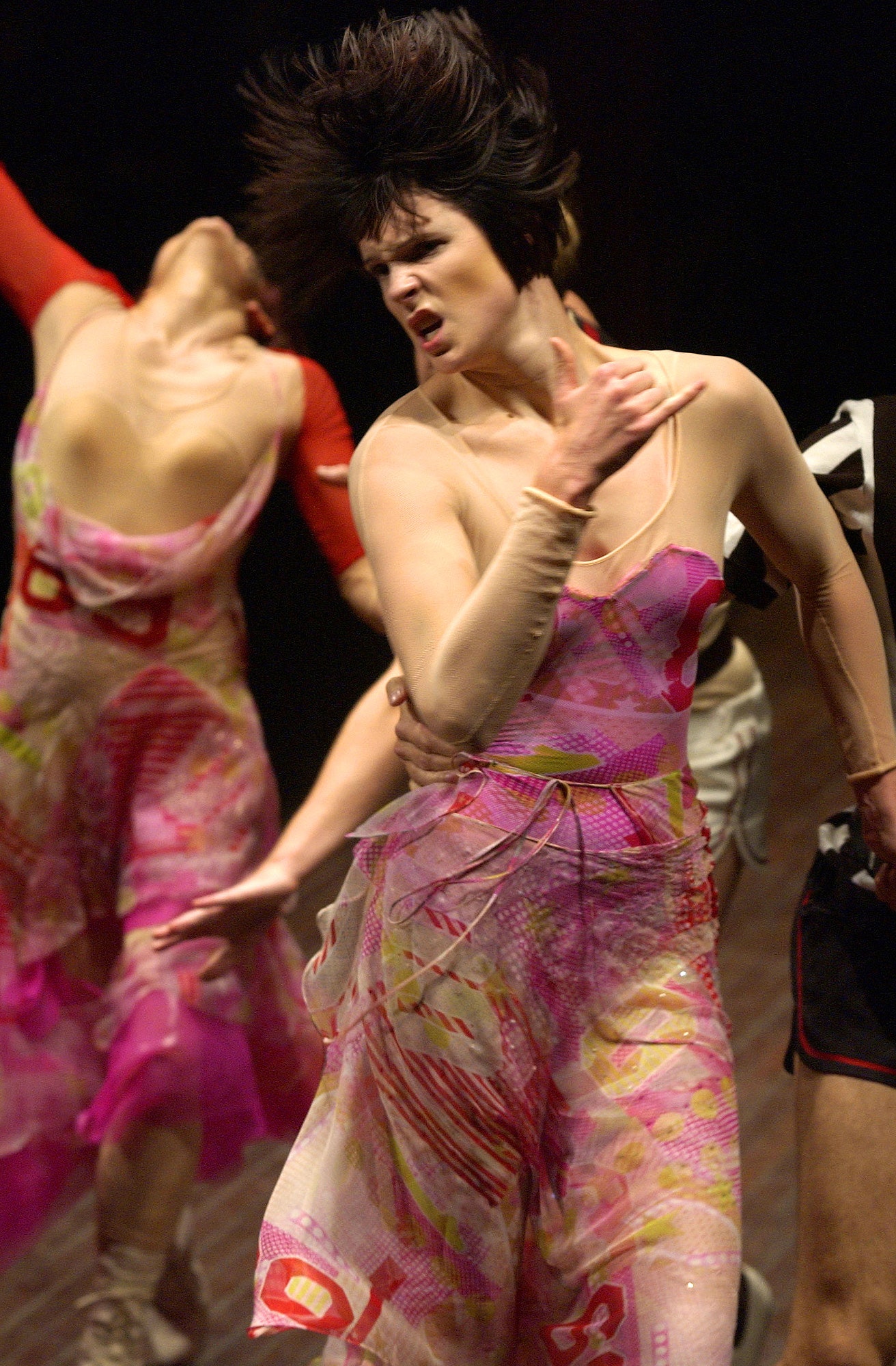 pink multi-colored sheer dress