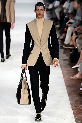 tailored black and beige suit
