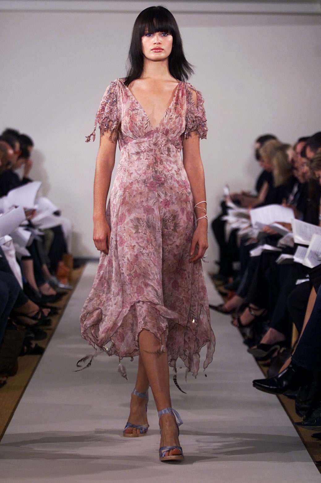 pink floral silk midi dress