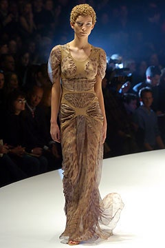 beige silk fitted gown