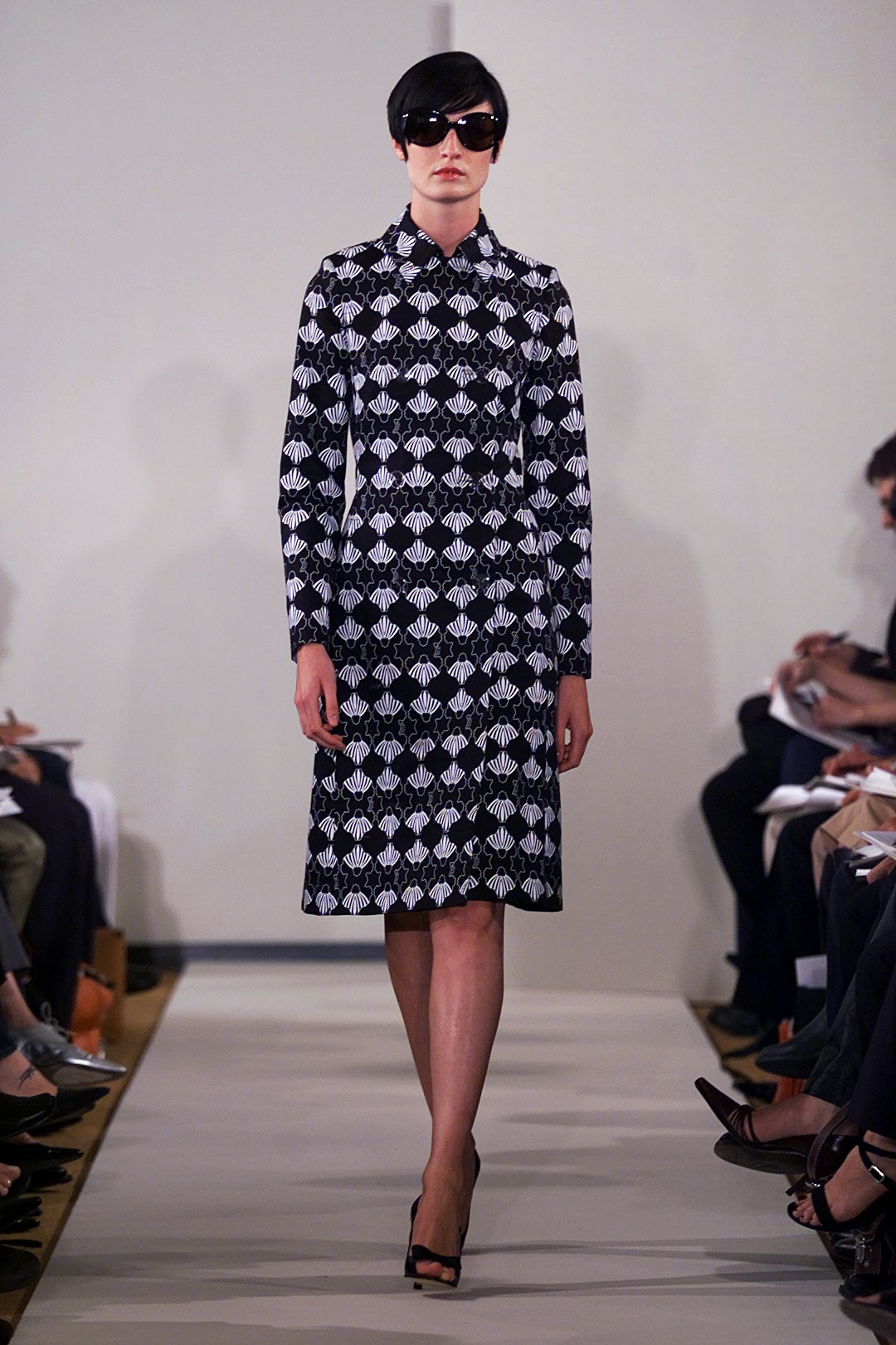 black and white printed midi dress