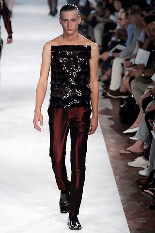 red silk slim straight-leg shiny pants