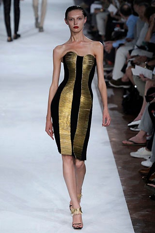 fitted strapless black and gold dress