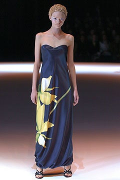 blue silk strapless gown