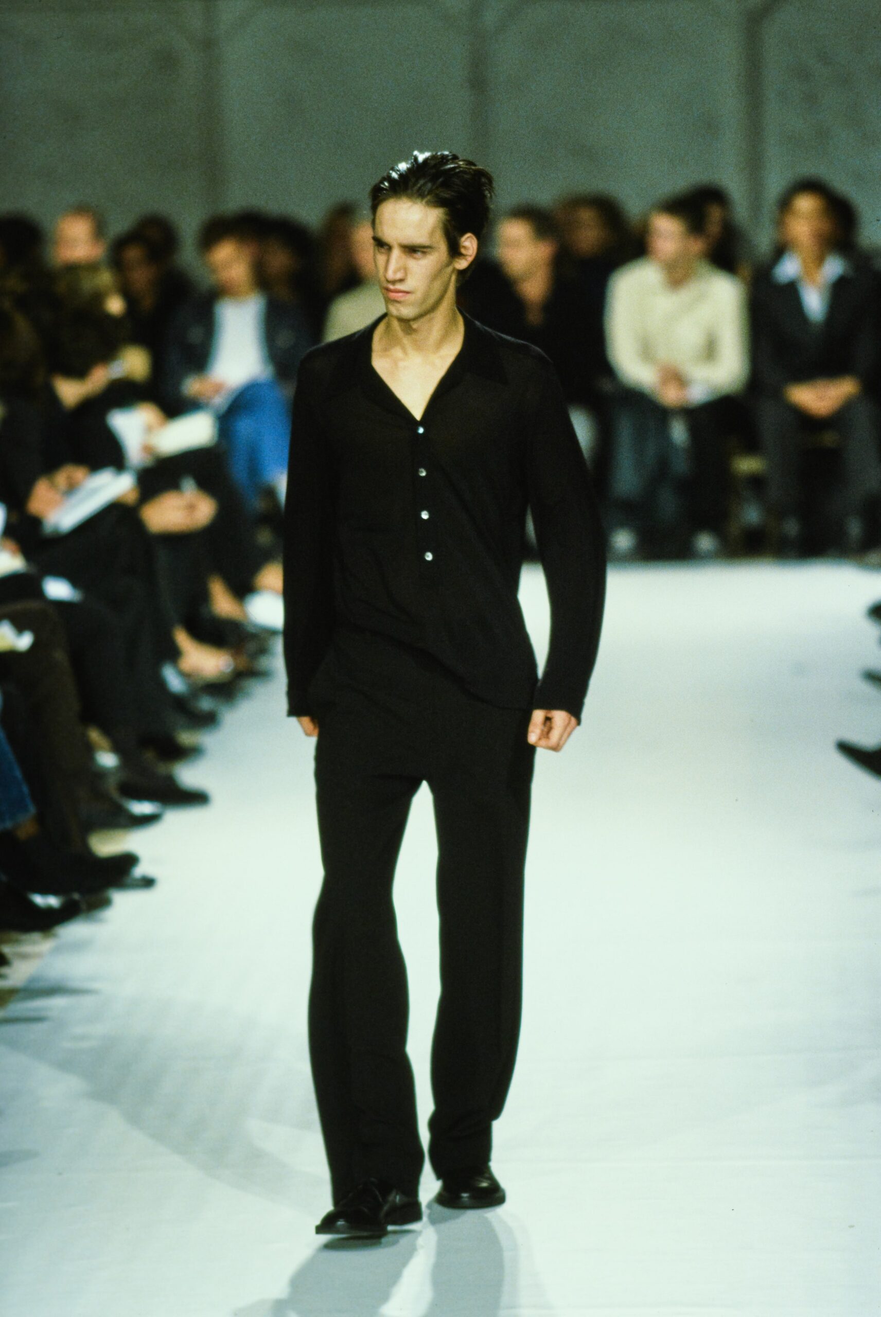 black fitted shirt and pants