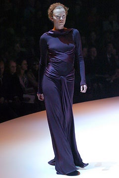 fitted purple silk gown