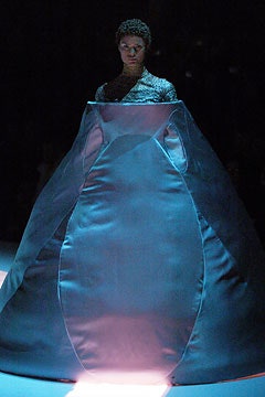 blue silk structured gown