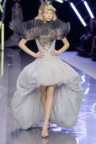 gray silk tulle gown