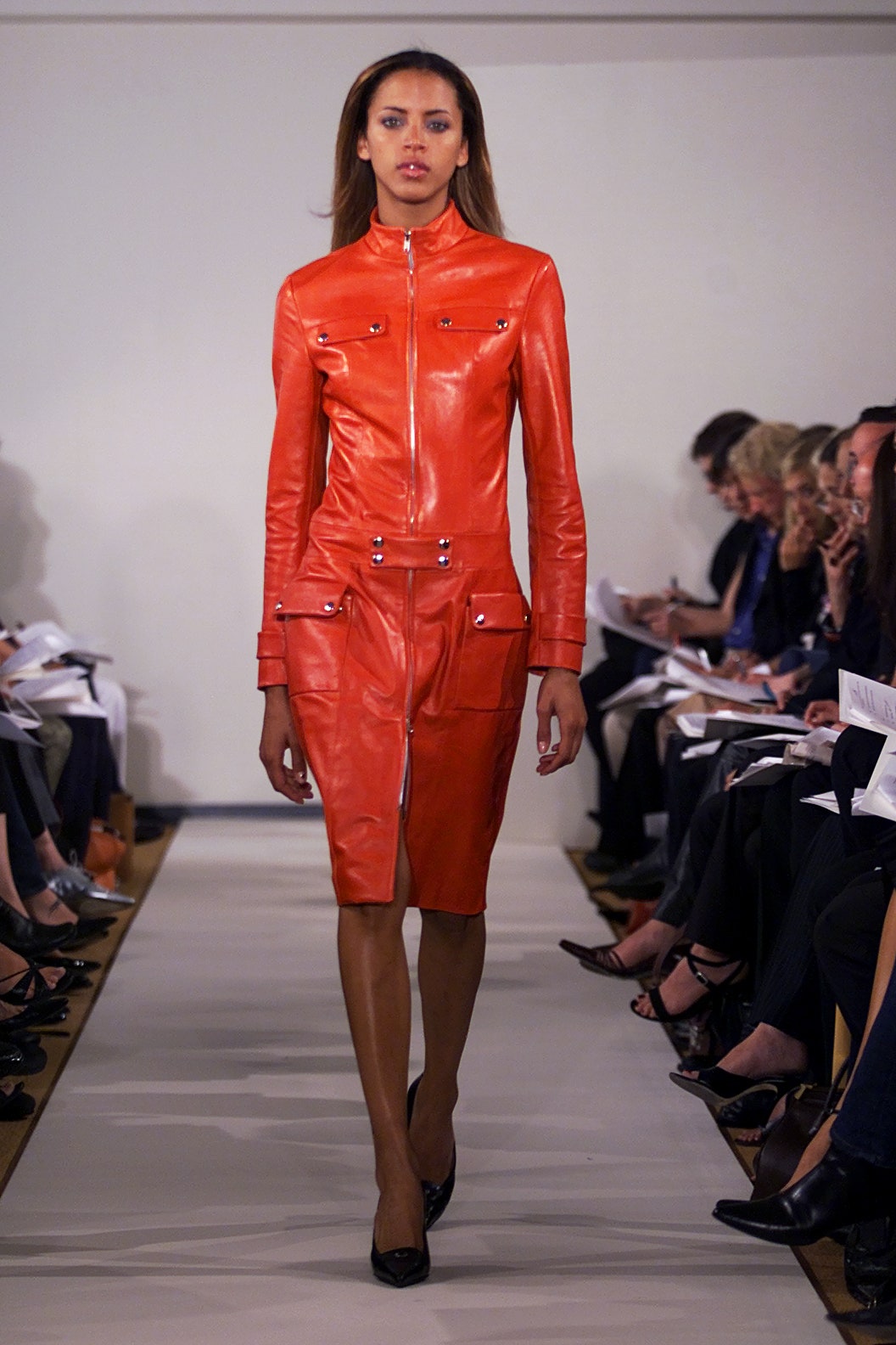 red leather fitted dress
