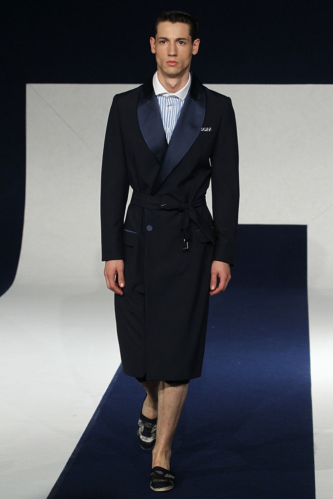 black coat with blue shirt