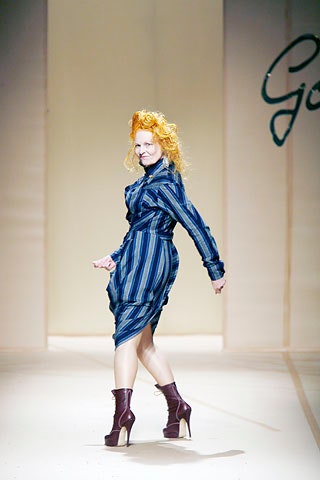 blue cotton long-sleeve collared fitted striped draped dress