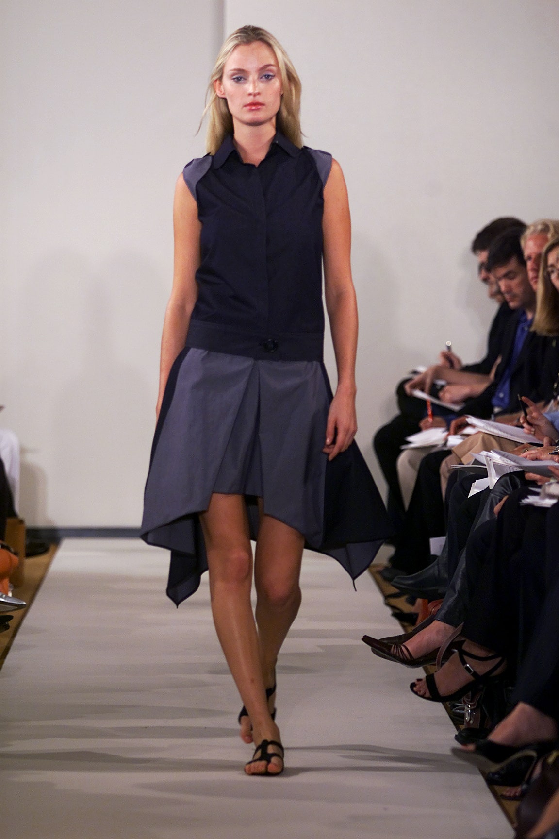 black gray asymmetric midi dress
