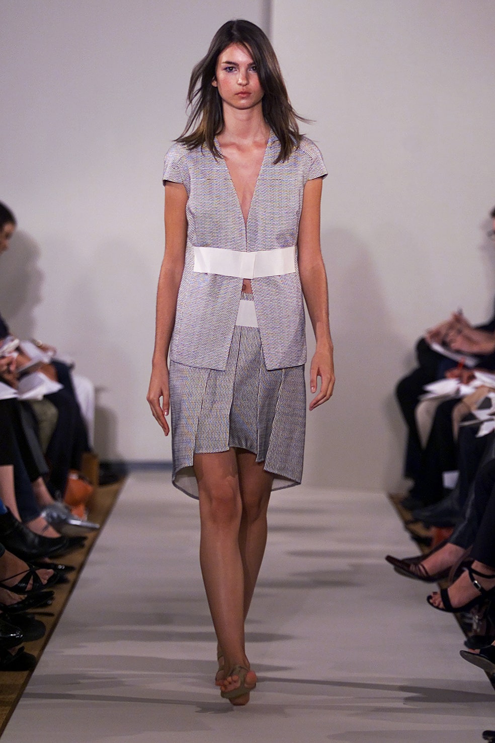 gray fitted sleeveless dress