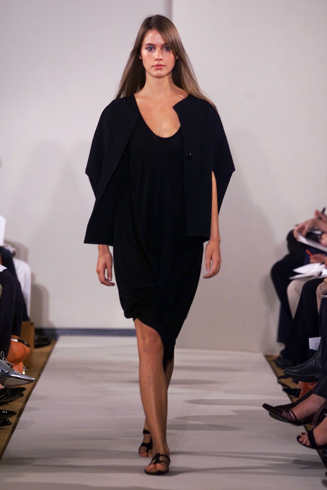 black silk fitted dress with cape