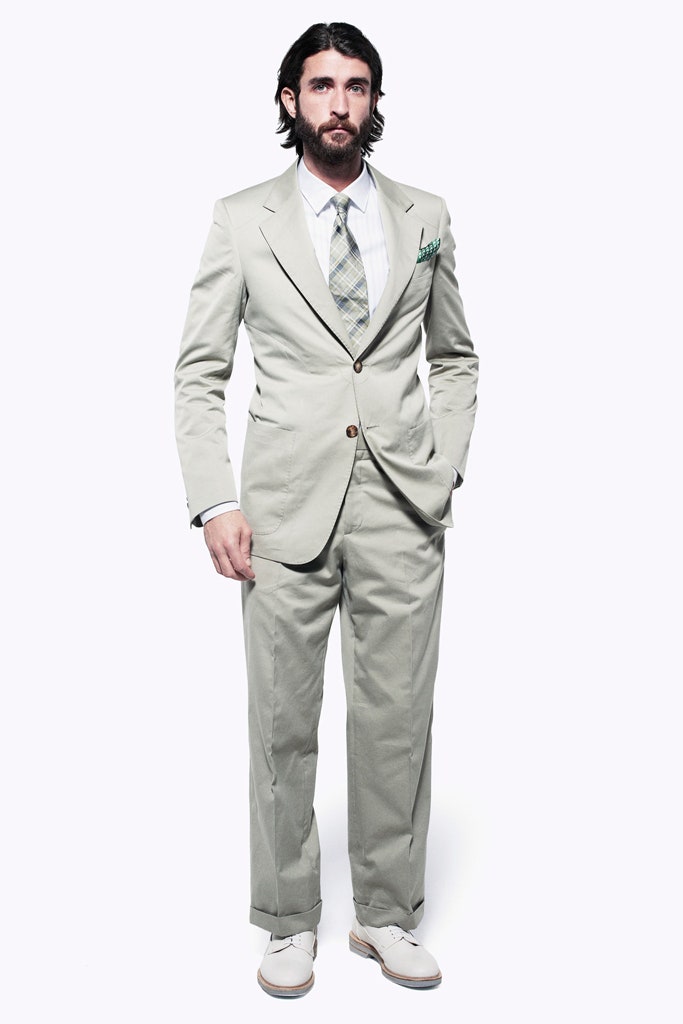 beige tailored cotton suit