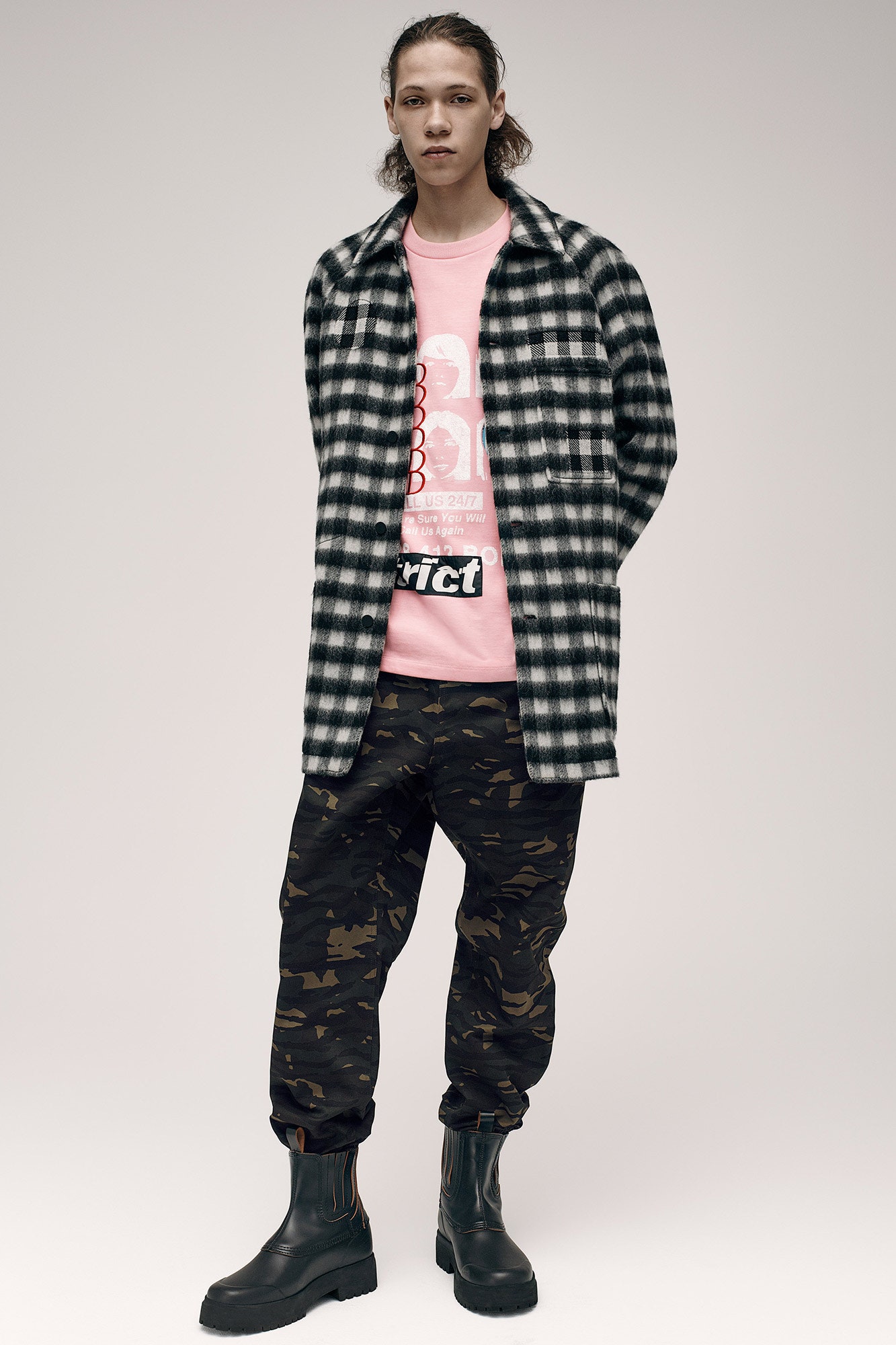 relaxed checked shirt with pink t-shirt