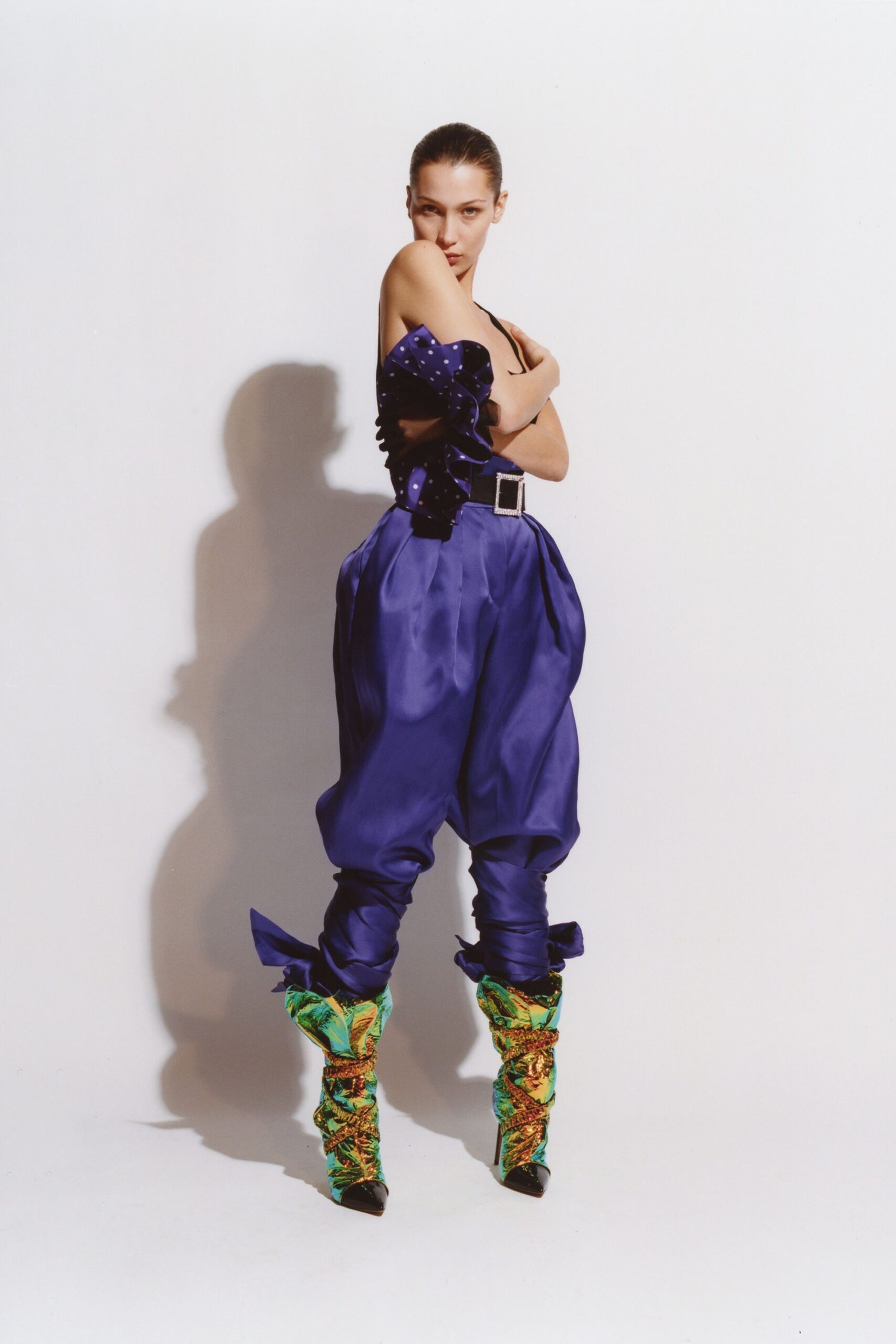 green silk fitted ruffled boots