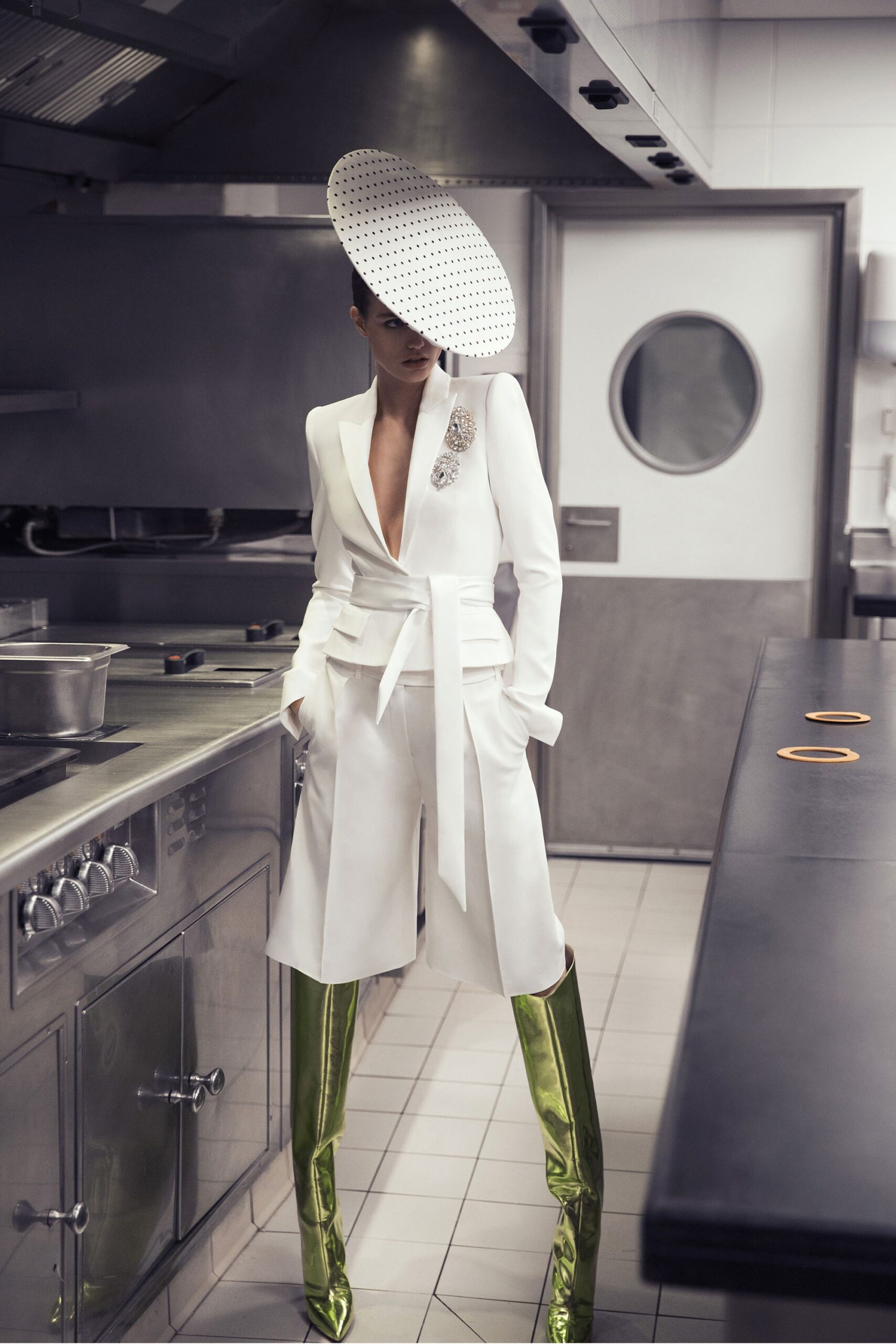 white tailored blazer and shorts