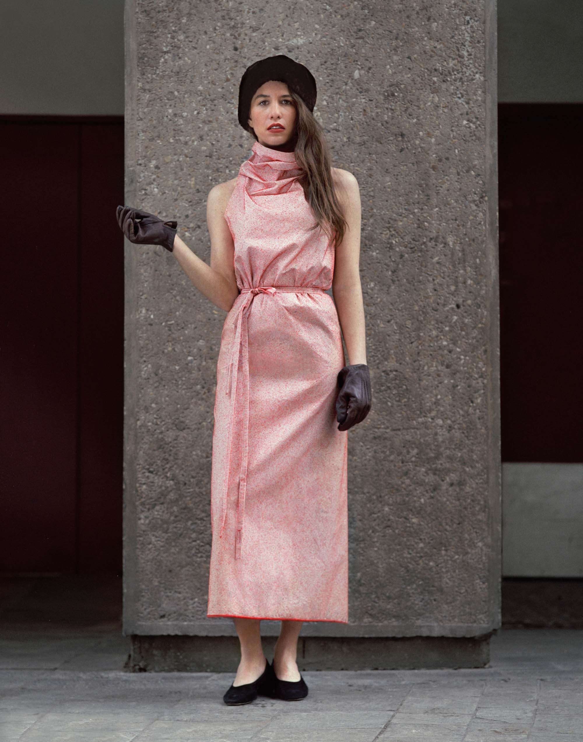 pink silk fitted dress