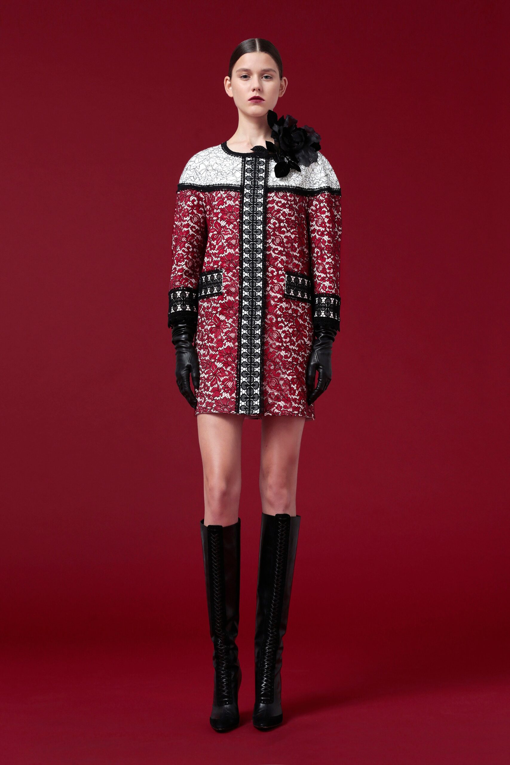 red embroidered mini dress