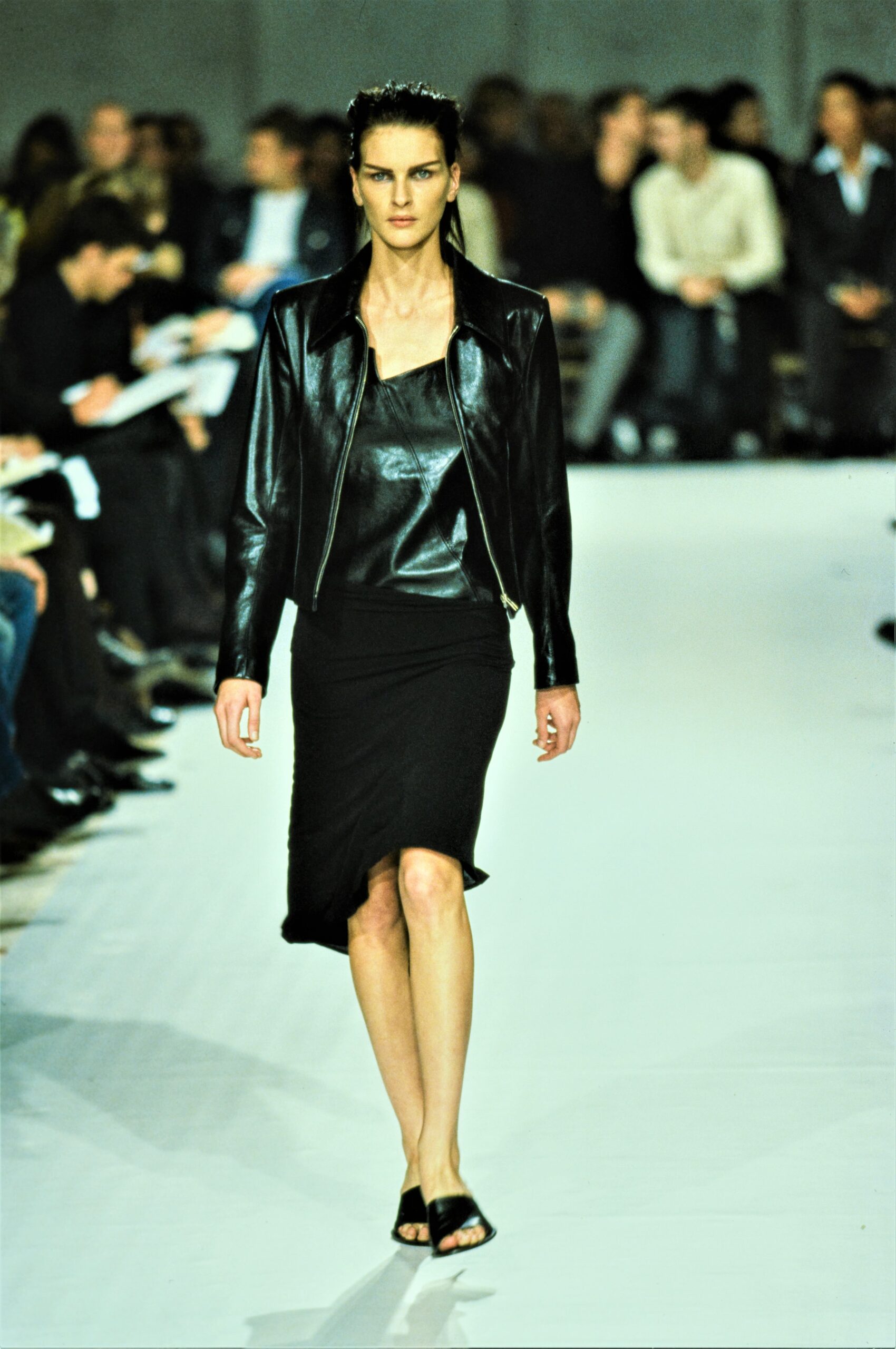 black leather jacket and dress