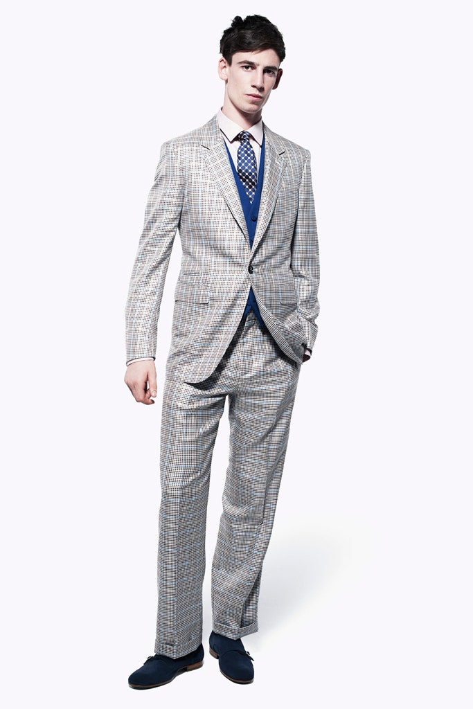 gray checked tailored suit