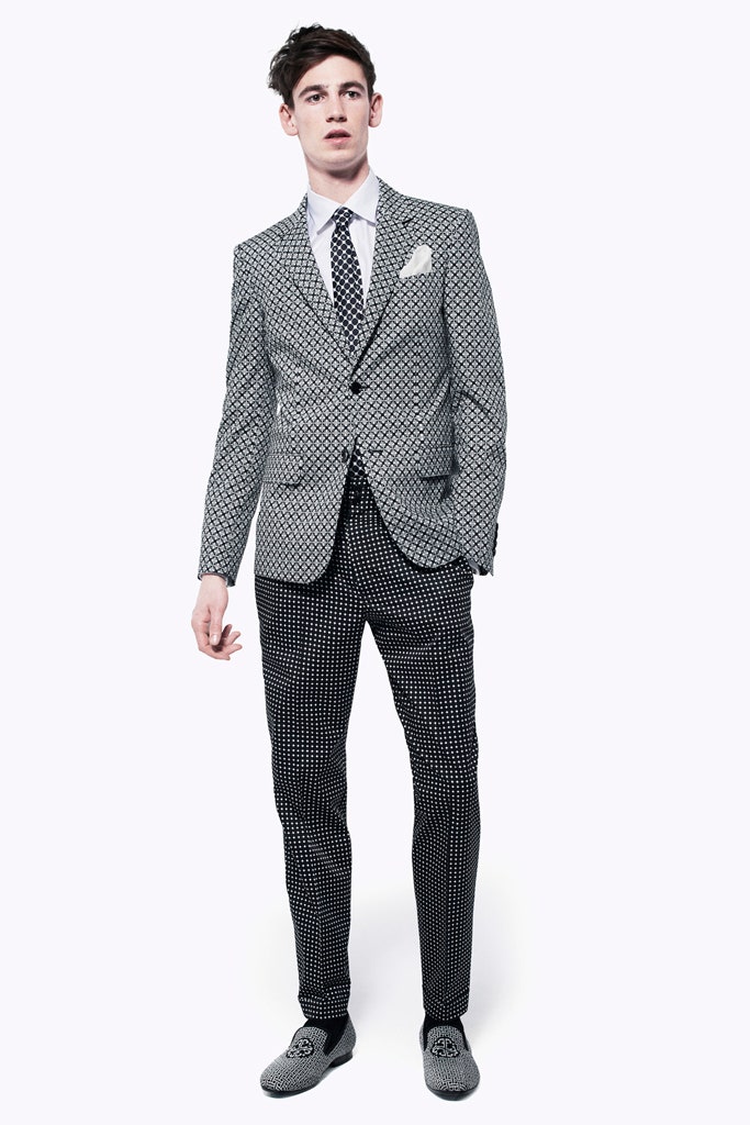 black and white checked suit