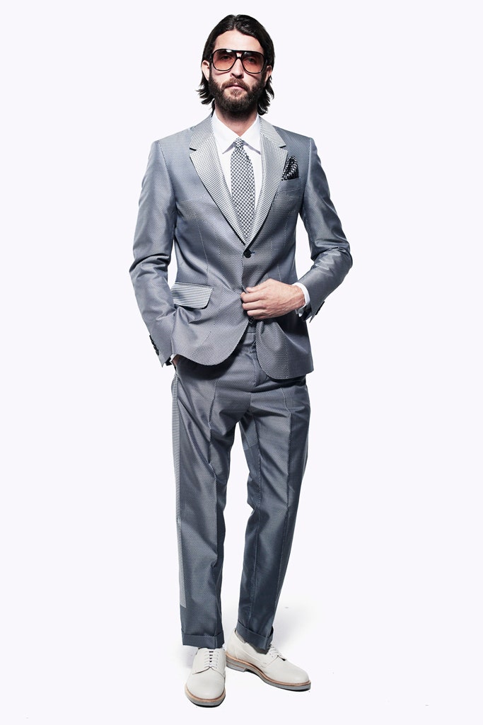 gray tailored suit with white shirt