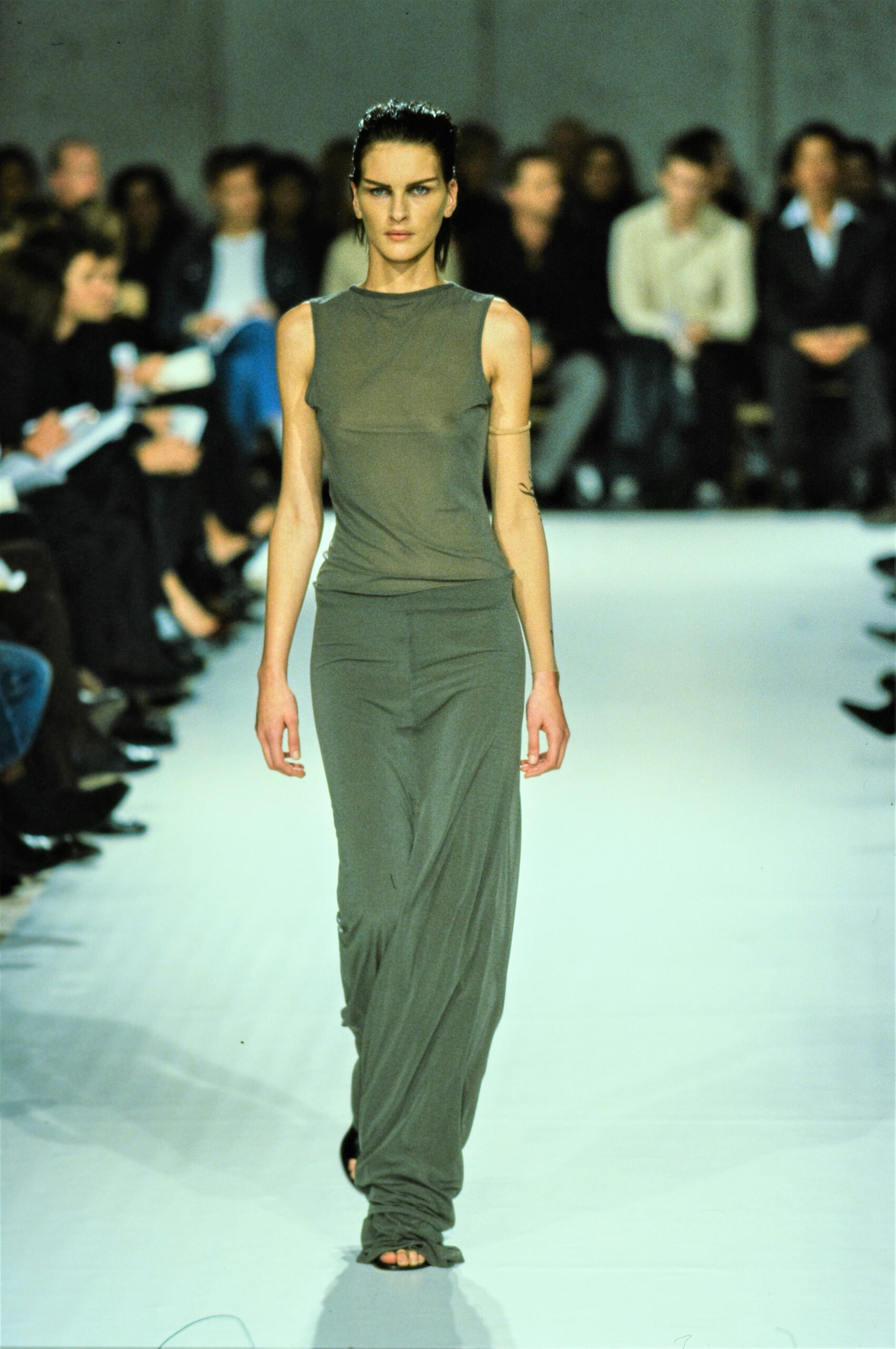 fitted gray cotton maxi dress