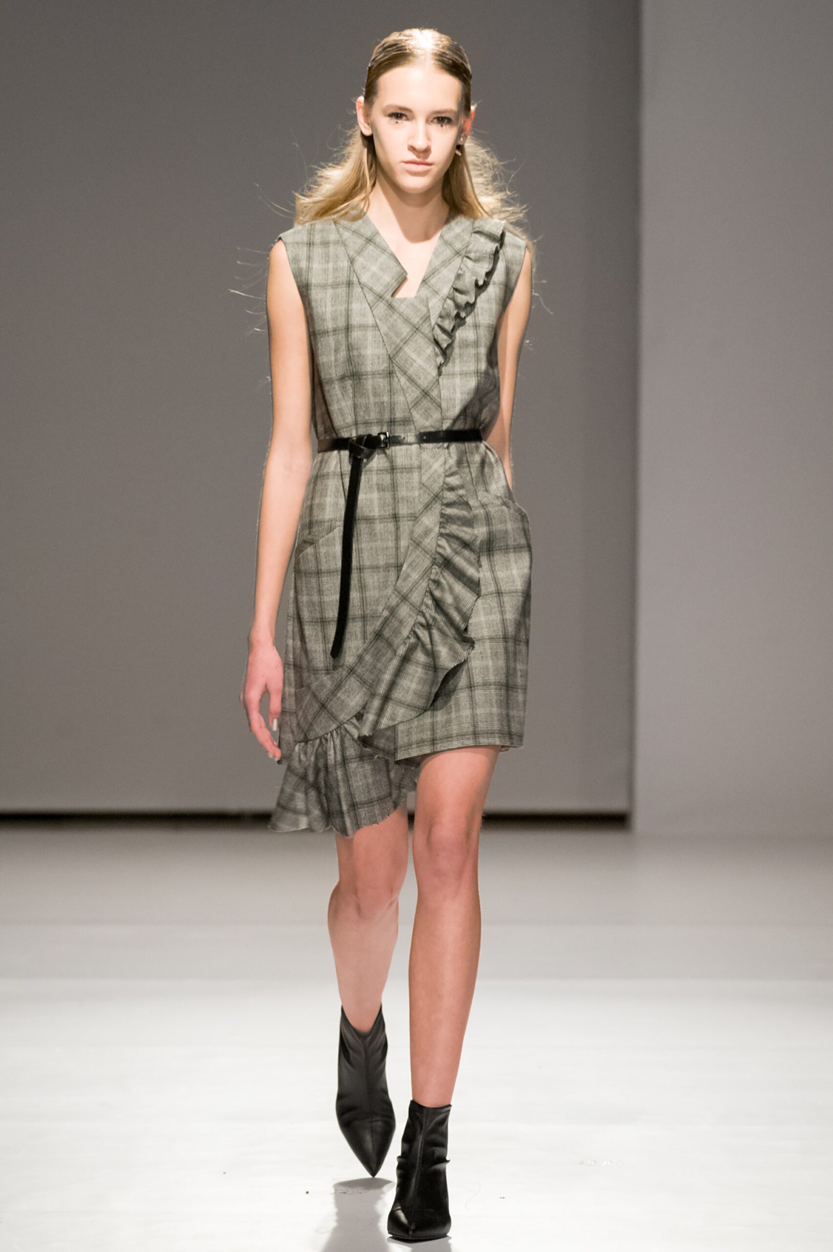 gray ruffled sleeveless dress