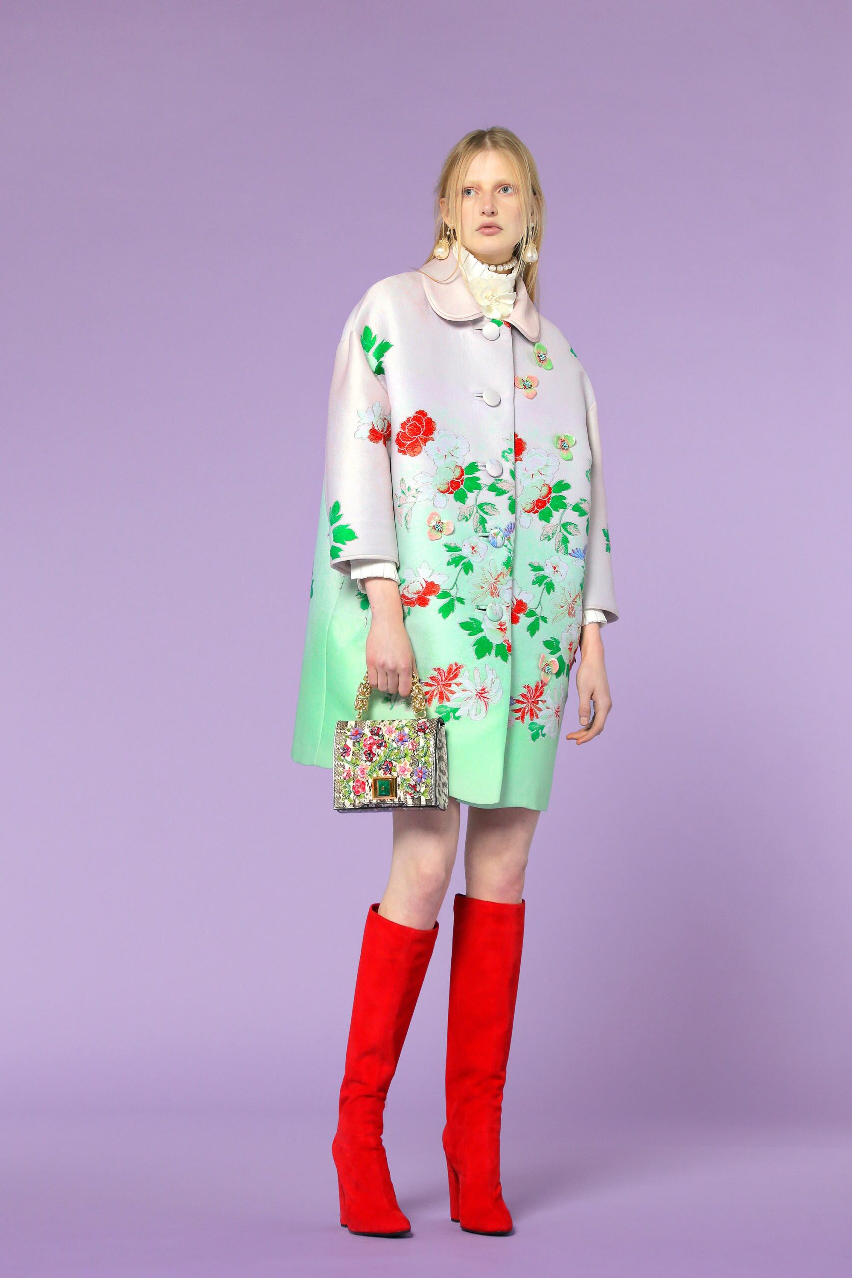 embroidered coat with mini dress