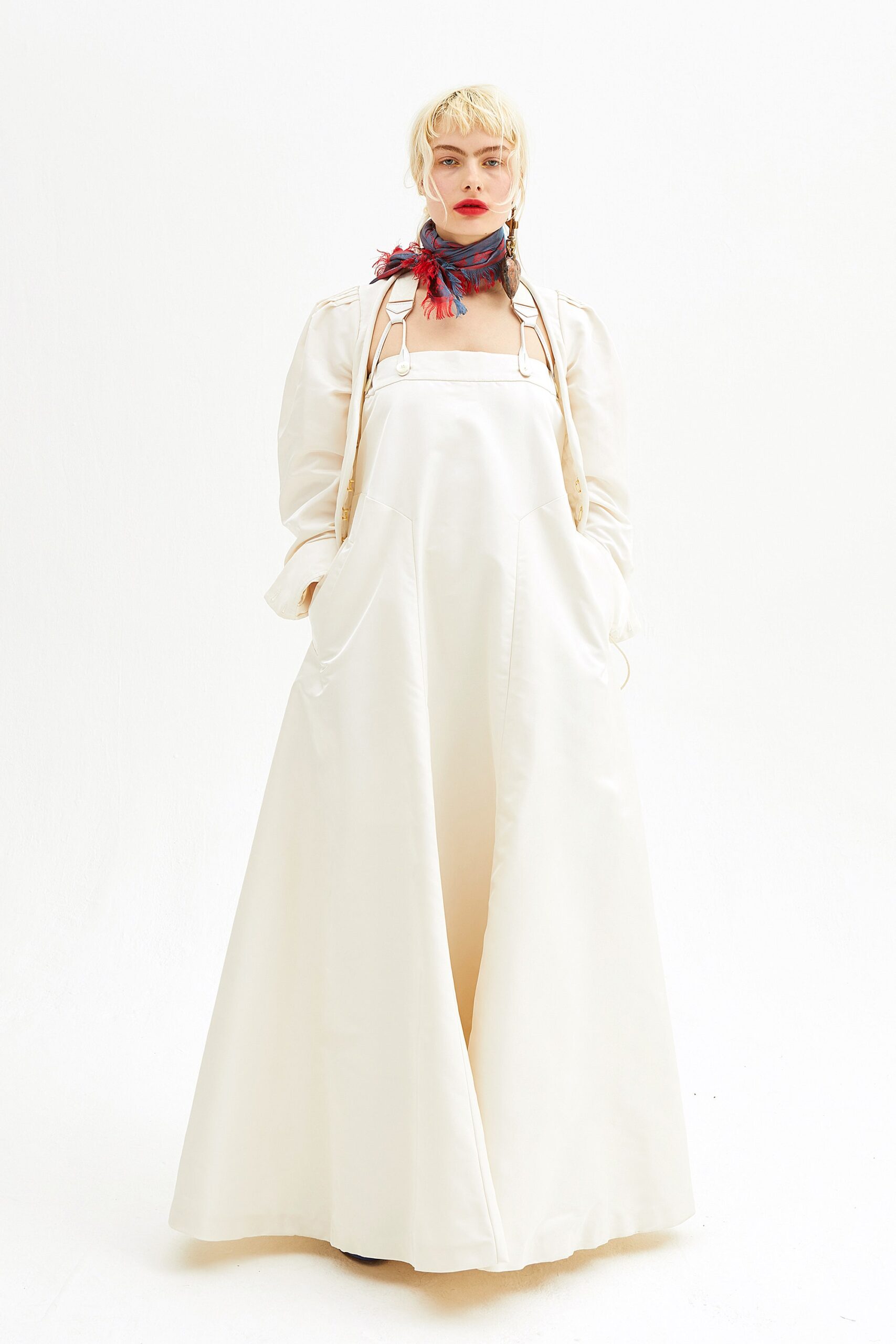 white relaxed maxi dress with scarf